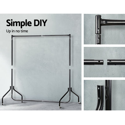 Artiss Clothes Rack Airer Coat Stand 6FT Rail Wheels