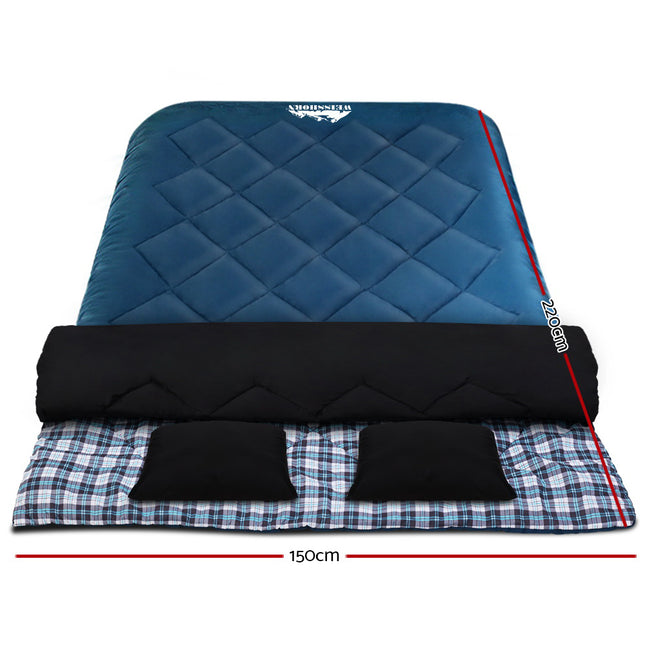 Weisshorn Sleeping Bag Double Pillow Thermal Camping Hiking Tent Blue -10°C