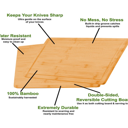 3 Pieces Bamboo Cutting Board with Juice Groove and Mobile Holder included for Home Kitchen