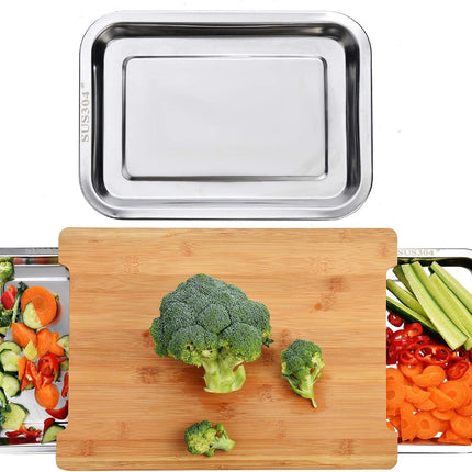Chopping Board with with 2 Organiser Stainless Steel Trays Containers