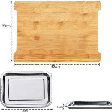 Chopping Board with with 2 Organiser Stainless Steel Trays Containers