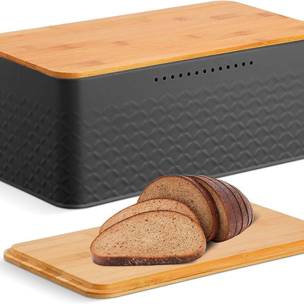Bread Bin with Bamboo Lid used as Chopping Board for Kitchen Countertop