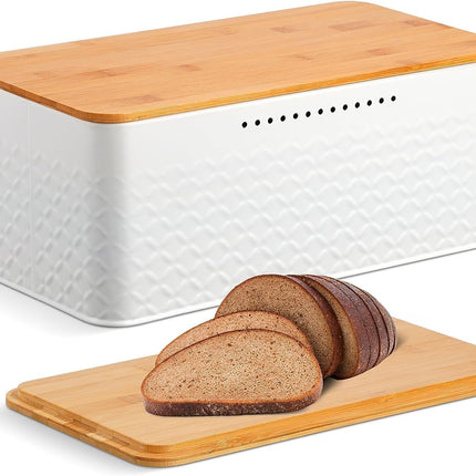Bread Bin with Bamboo Lid used as Chopping Board for Kitchen Countertop