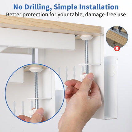 Under Desk Side Laptop Holder Storage with No Drill Cable Management Tray and Pen Storage for Office and Home