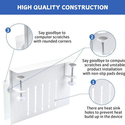 Under Desk Side Laptop Holder Storage with No Drill Cable Management Tray and Pen Storage for Office and Home