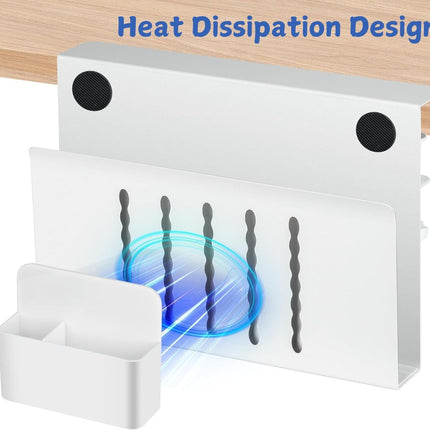 Under Desk Side Laptop Holder Storage with No Drill Cable Management Tray and Pen Storage for Office and Home