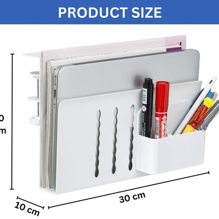 Under Desk Side Laptop Holder Storage with No Drill Cable Management Tray and Pen Storage for Office and Home