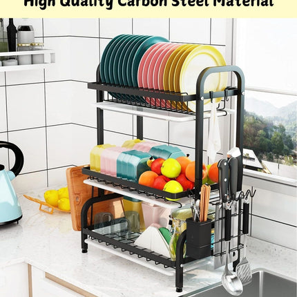 Dish Drying Rack 3 Tier Large Capacity Kitchen Storage with Utensil and Cutting Board Holder