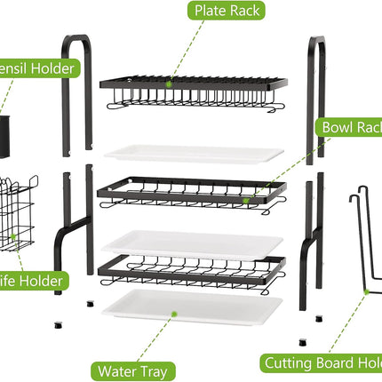 Dish Drying Rack 3 Tier Large Capacity Kitchen Storage with Utensil and Cutting Board Holder