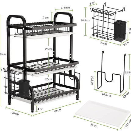 Dish Drying Rack 3 Tier Large Capacity Kitchen Storage with Utensil and Cutting Board Holder