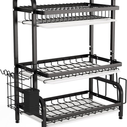 Dish Drying Rack 3 Tier Large Capacity Kitchen Storage with Utensil and Cutting Board Holder