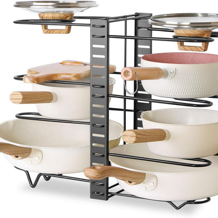CARLA HOME Adjustable 8-Tier Pan Rack Pot Organizer for Kitchen Cabinet