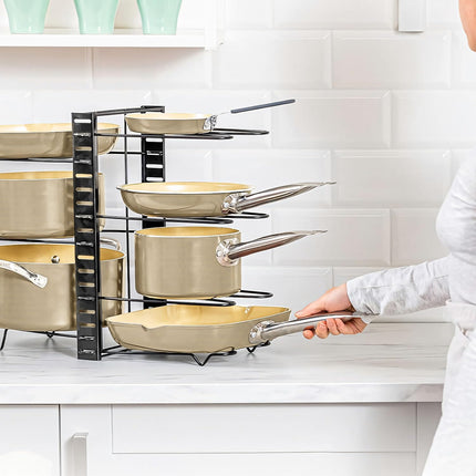 CARLA HOME Adjustable 8-Tier Pan Rack Pot Organizer for Kitchen Cabinet