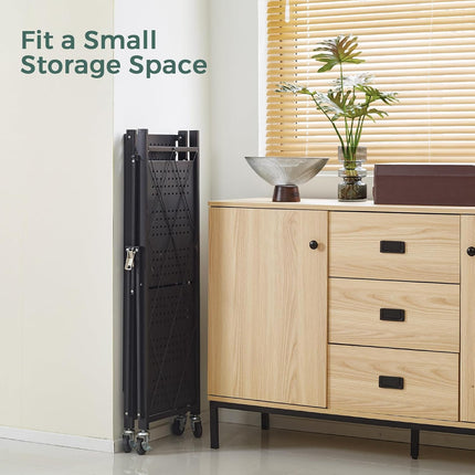 CARLA HOME 3-Tier Foldable Storage Shelf with Wheels for Kitchen, Garage, Pantry or Basement (Black)
