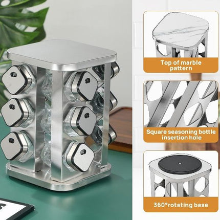 CARLA HOME Rotating Spice Rack Organizer with 20 Glass Jars for Kitchen Countertop