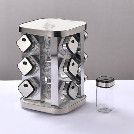 CARLA HOME Rotating Spice Rack Organizer with 20 Glass Jars for Kitchen Countertop