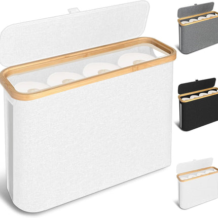 CARLA HOME Toilet Paper Storage Basket Holds Up to 12 Rolls with Bamboo Lid and Handle for RV Closet (White)
