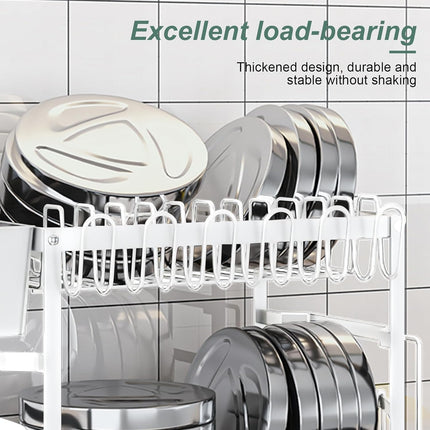 CARLA HOME 2-Tier Dish Drying Rack with Drainage Tray, Utensil Holder, Cup Hooks & Cutting Board Slot for Countertop Kitchen Storage (White)