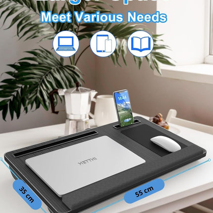 CARLA HOME Oversized Portable Lap Desk with Cushion,Mouse Pad, Tablet and Phone Holder which Fits Up to 17 Inch Laptops for Bed or Sofa (Black)