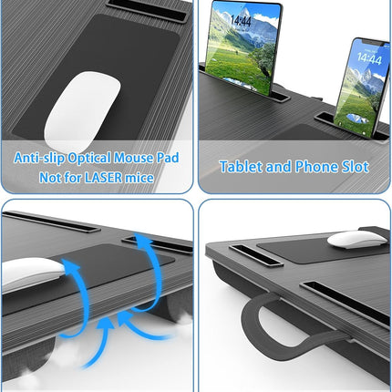 CARLA HOME Oversized Portable Lap Desk with Cushion,Mouse Pad, Tablet and Phone Holder which Fits Up to 17 Inch Laptops for Bed or Sofa (Black)