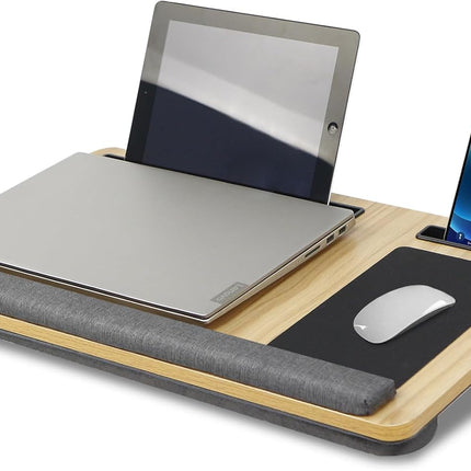CARLA HOME Oversized Portable Lap Desk with Cushion,Mouse Pad, Tablet and Phone Holder which Fits Up to 17 Inch Laptops for Bed or Sofa (Brown)