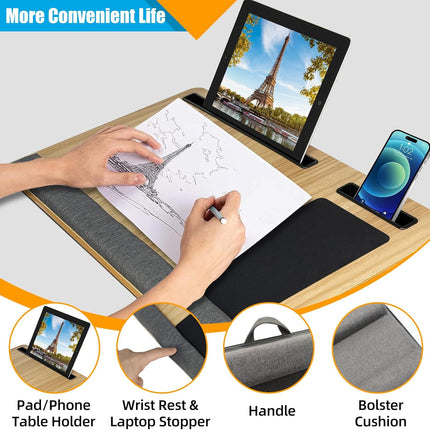 CARLA HOME Oversized Portable Lap Desk with Cushion,Mouse Pad, Tablet and Phone Holder which Fits Up to 17 Inch Laptops for Bed or Sofa (Brown)