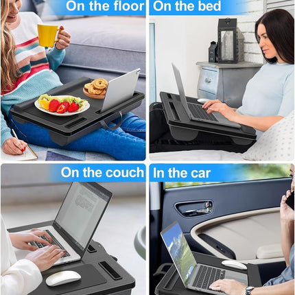 CARLA HOME Oversized Portable Lap Desk with Cushion,Mouse Pad, Tablet and Phone Holder which Fits Up to 17 Inch Laptops for Bed or Sofa (Brown)