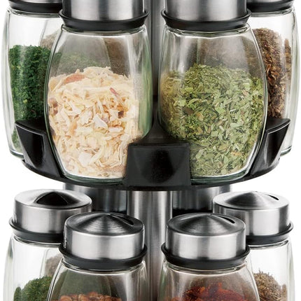 CARLA HOME Rotating Spice Rack Organizer with 16 Glass Jars for Kitchen Seasoning and Herb Storage