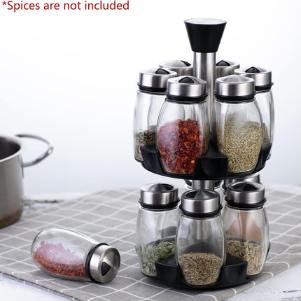 CARLA HOME Rotating Spice Rack Organizer with 16 Glass Jars for Kitchen Seasoning and Herb Storage