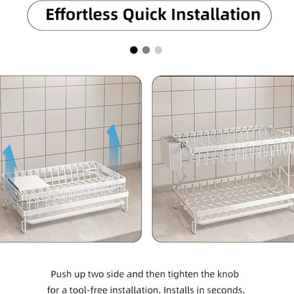 CARLA HOME 2-Tier Dish Drying Rack with Drainage Tray, Utensil Holder, Cup Hooks & Cutting Board Rack for Kitchen (White)
