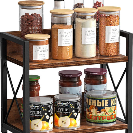 CARLA HOME 2-Tier Countertop Shelf Organizer Rustic Wood Kitchen Spice Rack for Storage, Condiments & Cabinet Organization
