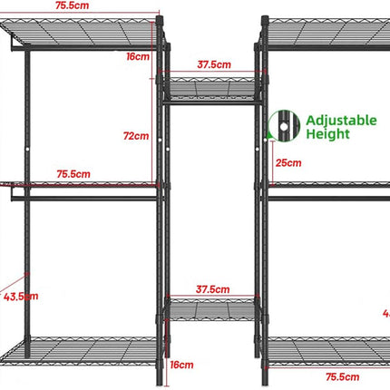CARLA HOME Heavy Duty Clothing Garment Rack Organizer with Hanging Rods & Storage Shelves for Clothes, Shoes & Wardrobe