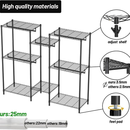 CARLA HOME Heavy Duty Clothing Garment Rack Organizer with Hanging Rods & Storage Shelves for Clothes, Shoes & Wardrobe