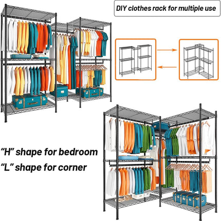 CARLA HOME Heavy Duty Clothing Garment Rack Organizer with Hanging Rods & Storage Shelves for Clothes, Shoes & Wardrobe