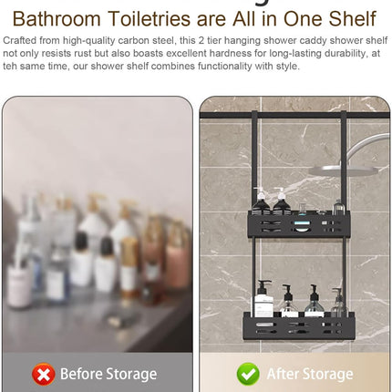 CARLA HOME Over the Door 2-tier Shower Caddy Organizer Shelf with Hooks for Bathroom