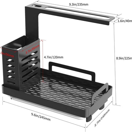 CARLA HOME Kitchen Sink Caddy Organizer with Sponge, Soap & Brush Storage and Rag Rack, Drain Tray & Utensil Holder