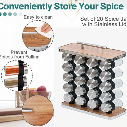 CARLA HOME 20-Jar Spice Rack Organizer Storage for Kitchen Countertop or Cabinet