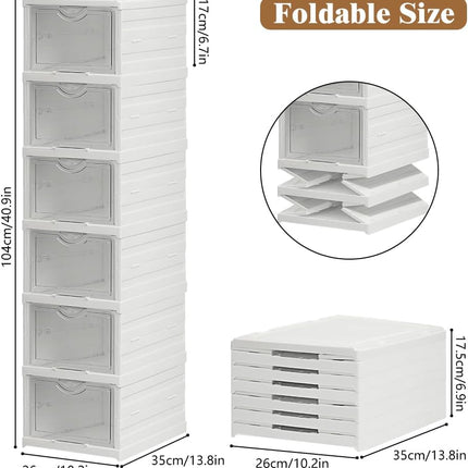 CARLA HOME 6-Tier Stackable Shoe Storage Box Organizer with Clear Door for Closet, Entryway or Cabinet