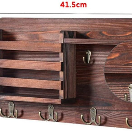 CARLA HOME Rustic Wood Wall Mounted Key and Mail Holder Organizer with Shelf, Letter Slot & 6 Hooks for Entryway Decor Home