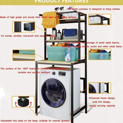 CARLA HOME 3-Tier Over Washing Machine Storage Rack Laundry Shelf Organizer for Bathroom or Toilet (Black)