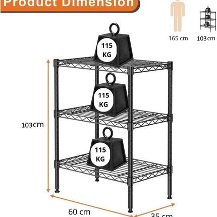 CARLA HOME 3-Tier Adjustable Metal Storage Shelves Wire Rack Organizer for Kitchen, Pantry, Bathroom or Laundry Room (60cm W x 35cm D x 103cm H)