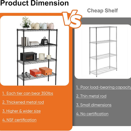 CARLA HOME 4-Tier Adjustable Metal Storage Shelves Wire Rack Organizer for Kitchen, Pantry, Bathroom or Laundry Room (60cm W x 40cm D x 140cm H)