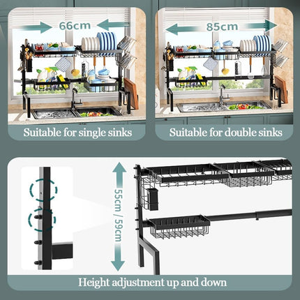 CARLA HOME Adjustable Over the Sink Dish Drying Rack with Utensil Holder, Hooks & Cutting Board Rack for Kitchen Counter Storage