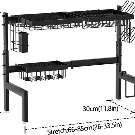 CARLA HOME Adjustable Over the Sink Dish Drying Rack with Utensil Holder, Hooks & Cutting Board Rack for Kitchen Counter Storage