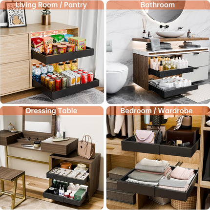 CARLA HOME 2 Pack Pull Out Cabinet Organizer Expandable for Cabinets with Adjustable Slide Out Shelves and Easy Installation (Black)