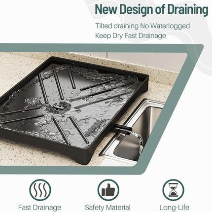 CARLA HOME 2-Tier Large Dish Drying Rack with Drainboard, Utensil Holder, Glass Hooks & Cutlery Storage (Black)