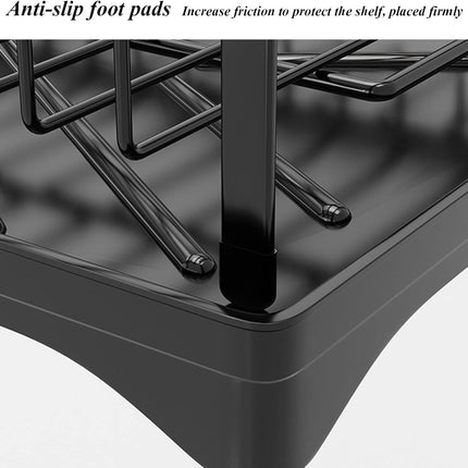 CARLA HOME 2-Tier Large Dish Drying Rack with Drainboard, Utensil Holder, Glass Hooks & Cutlery Storage (Black)