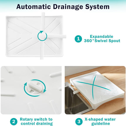 CARLA HOME 2-Tier Large Dish Drying Rack with Drainboard, Utensil Holder, Glass Hooks & Cutlery Storage (White)