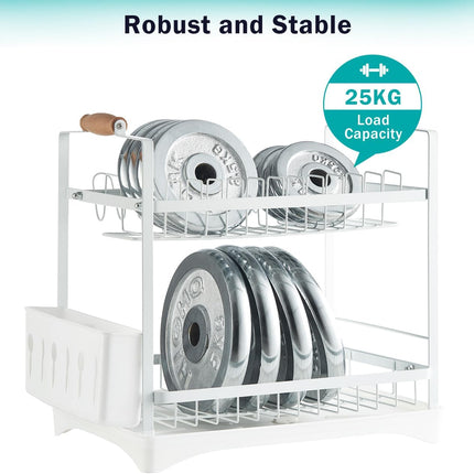 CARLA HOME 2-Tier Large Dish Drying Rack with Drainboard, Utensil Holder, Glass Hooks & Cutlery Storage (White)
