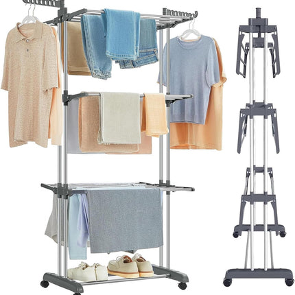CARLA HOME Folding Clothes Drying Rack with Wheels and Adjustable Side Wings for Laundry Rack and Clothes Storage (Upgraded Model)
